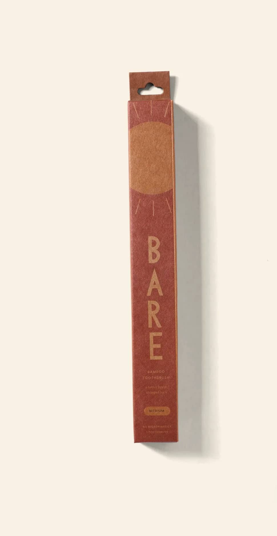 The BARE first-run pack, upright on warm cream